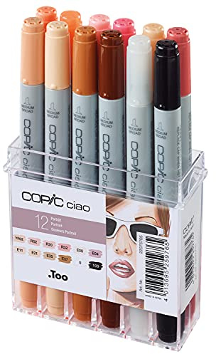 COPIC Ciao Marker 12er Set Portätfarben, Allround Layoutmarker, im praktischen Acryl-Display zur Aufbewahrung und einfachen Entnahme