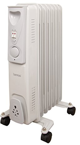 Benross 42690 Portable 7 Fin Oil Filled Radiator/Adjustable Thermostat/Automatic Overheat Protection/Cool Touch Carry Handle / 1500W / White
