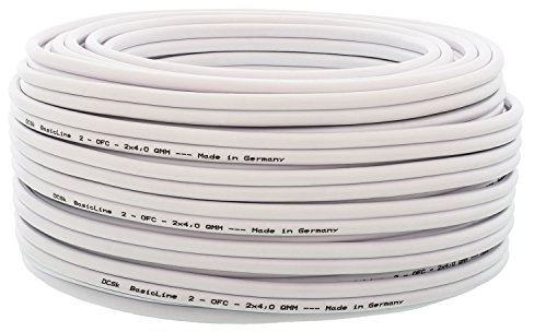 DCSk – 30m - 2 x 4mm² - Cable para Altavoces – Cable OFC para Altavoces, Adecuado para Altavoces de Coche, Cobre Puro sin oxígeno 99.99%, Blanco