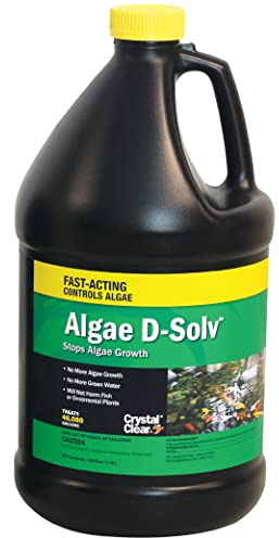 CrystalClear Algae D-Solv Pond Algae Control, Fast-Acting EPA Registered Algaecide, Use in Fountains & Outdoor Ponds Containing Koi & Other Fish, Treats 46,080 Gallons, 1 Gallon