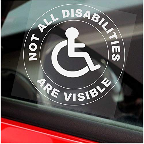 1 x D30 Sticker Not All Disabilities are Visible Sign Car Disabled Window Badge Blue Holder Awareness Notice Driver Vehicle Disability Wheelchair White on Clear Round Vinyl Label Decal 100mm
