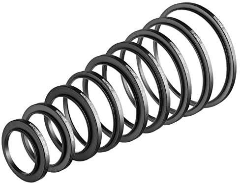 Neewer 9 Piezas Lente Filtro Anillos Set, Hecho de Aluminio Anodizado, Incluye: 37-49mm, 49-52mm, 52-55mm, 55-58mm, 58-62mm, 62-67mm, 67-72mm, 72-77mm, 77-82mm