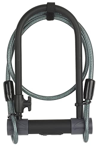 Yale Lucchetto a U con cavo di alta sicurezza per biciclette e moto YUL2C/13/230/1, lunghezza 230mm, arco e traversa ultra resistenti, 4 chiavi di cui una con micro-luce, staffa per bici