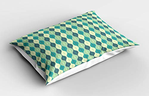 ABAKUHAUS Abstrakt Kissenbezug, Oval geschwungene Linien Punkte, Dekorativer Standard King Size Gedruckter Kissenbezug, 80 x 40 cm, Bunt