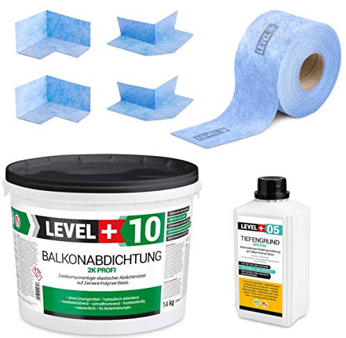 Lot de joints d'étanchéité pour balcon - 14 kg - 4 m² - 2 coins intérieurs - 2 coins extérieurs - 10 m - Fond de profondeur avec verre à eau SET31