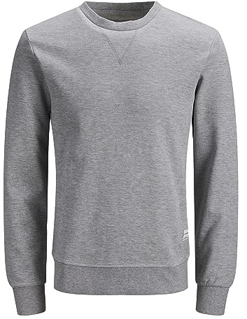 JACK & JONES Uomo Felpa Basic a Maniche Lunghe Girocollo Pullover Maglione Monocromatico Jumper JJEBASIC, Colore:Grigio, Dimensione Maglia:XL