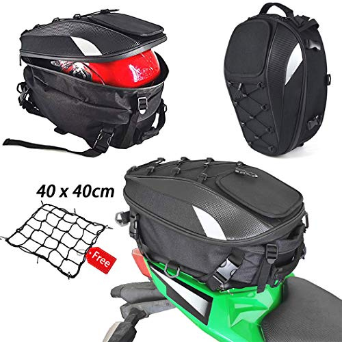 MIHUNTER Motorcycle Tail/Seat Bag - Dual Use Waterproof Helmet Bag for Motorbike - with One Extra Cargo Net