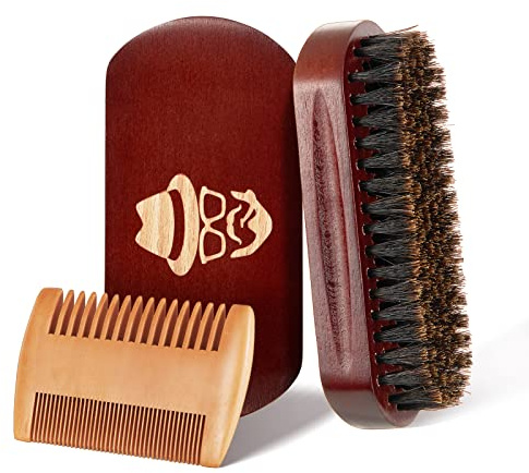 Beard Brush, 100% Boar Bristle Natural Black Walnut Wood Beard Comb Hair Mustache Shaving Brush Facial Hair Brush