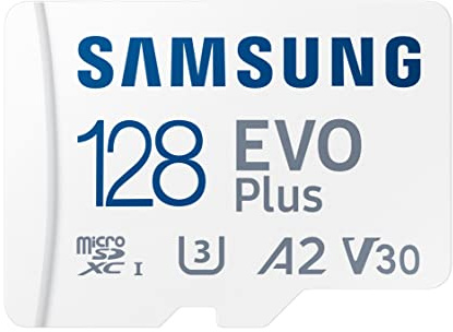 SAMSUNG Evo Plus 128 GB Micro SDXC SD-adapter, upp till 130 MB/s, utökad lagring för Android-spel, surfplattor, smartphones, minneskort, MB-MC128KA/AM, 2021