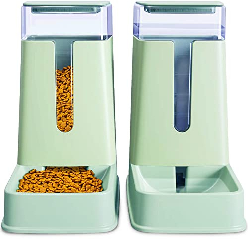 Automatic Pet Feeder Small&Medium Pets Automatic Food Feeder and Waterer Set 3.8L, Travel Supply Feeder and Water Dispenser for Dogs Cats Pets Animals (light green)
