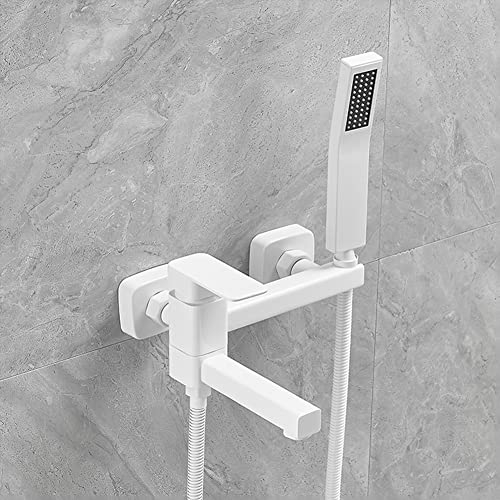 Axppin Badewanne-Duscharmatur-Set Wannenarmatur mit Handbrause, Messing, Weiß, Wandmontage, Einhebel, Wannenbatterie, Duscharmatur