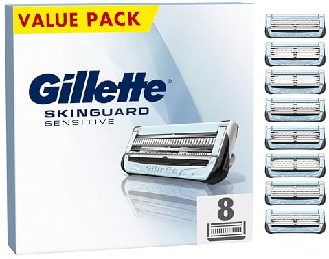 Gillette SkinGuard Sensitive, Peau Sensible Recharges De Lames De Rasoir Homme, 8 Recharges De Lames, Nouvelle Bande Lubrifiante, Compatible Avec Manches Fusion