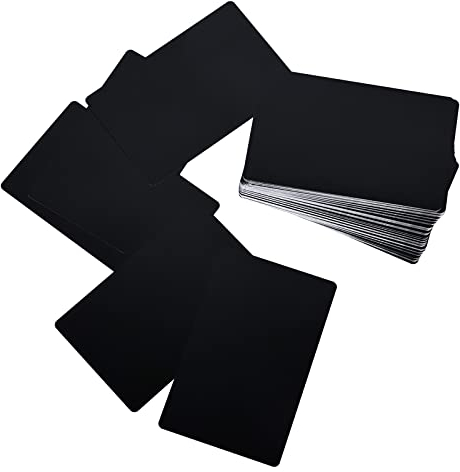 150 Stück Metall Visitenkarten Blanko, Vegena Visitenkarten Erstellen Beeindruckende Rohlinge Aluminium Lasergravierte, Metallkarte Namenskarten für Bürokunden DIY Geschenkkarten (8.6x5.4cm, Schwarz)