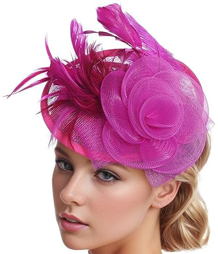 SJTJSPX Chapeau Bibi Femme Fascinator Élégant Bibi Mariage Nuptiale Coiffure Pince à Cheveux Accessoires Cheveux Bandeau Rétro Cocktail Royal Ascot Cérémonie Carnaval Mariage Rose Taille Unique