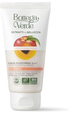 Bottega Verde - Scrub Maschera 2 in 1, 75 ml, con Pesca e Albicocca, Trattamento Levigante, Idratante e Illuminante, Ideale per Pelli Normali, Texture Cremosa per Esfoliare e Nutrire la Pelle