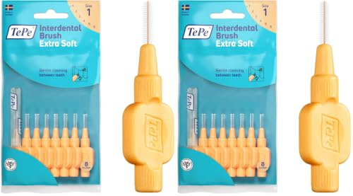 TEPE Interdental Brushes Orange Extra Soft (0.45mm - Size 1) / Simple and Effective Cleaning of interdental Spaces / 1 x 8 Brushes (Pack of 2)