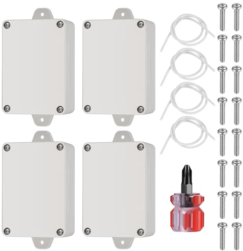 4 Stück IP65 Wasserdichte Abzweigdosen, Elektronik Projektboxen, Elektrische Gehäusekasten, Anschlussdose Außenmit festem Ohr, Anschluss Projektbox, mit Schraubendreher - cremefarben