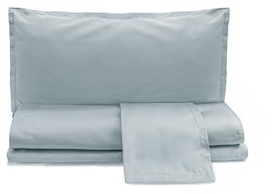 zer0bed, Set Lenzuola Matrimoniali in Raso Di Cotone in Tinta Unita, Giaccio, 100% Raso di Cotone, Lenzuolo Sopra, Lenzuolo Con Angoli, Coppia Federe 4 Volani
