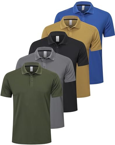 ZENGVEE 5 Pack Men's Polo Shirts Golf Polo for Men Adult Moisture Wicking Quick Dry Breathable Work Shirts Short Sleeve Multipack Tshirts Sport Top T-Shirts(0428-BlackGG Blue Khaki-L)