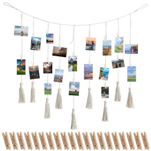 Foto wall con graffette 100 x 70 cm, cornice portafoto con clip e guinzaglio