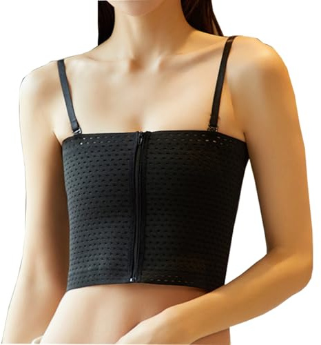 Chest Binder,Women Zipper Trans Lesbian Breast Binder Strapless Elastic Flat Chest Tomboy Underwear Tank Top Removable Straps