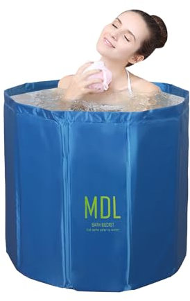 Sinbide Baignoire Pliable pour Adulte, SPA Portable pour Petite Salle de Bain, de Trempage 65x65x70cm (Bleu)