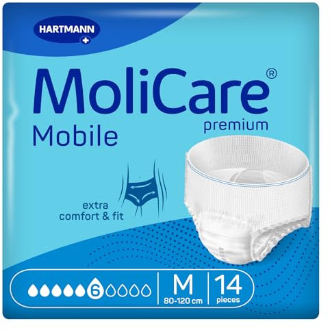 MoliCare premium Mobile 6 Tropfen Größe M, Inkontinenzhosen für Frauen und Männer mit mittlerer Inkontinenz, extra Auslaufschutz, fortschrittlicher Hautschutz, verbesserte Passform, 14 Stück