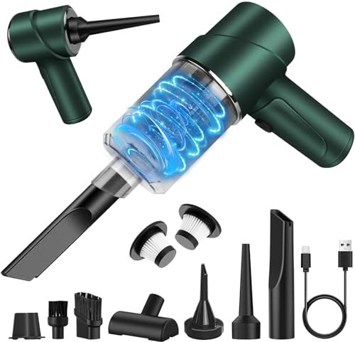 YUEJIDZ Handstaubsauger Akku Auto,12000Pa Staubsauger Kabellos Autostaubsauger Stark mit Blasen Funktion, Mini Handstaubsauger Tragbar Leicht mit Typ-C Aufladen&HEPA-Filter für Auto&Zuhause,Dunkelgrün