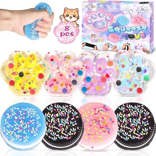 MZJAUVF 4 Piezas Juguete para Apretar Pata de Gato, 4 Piezas Squishy Oreo, Taba Squishy Kit, Squeeze Toys, Kawaii Squishys Juguetes, Juguetes Antiestrés para Niños y Adultos, Navidad, Cumpleaños