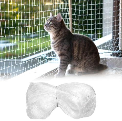 Filet de protection pour chat - Transparent - 6 x 3 m - En nylon - Maille de 2,5 cm - Sans perçage - Découpable - Résistant aux UV et aux intempéries - Pour balcon, terrasse, sécurité pour chats