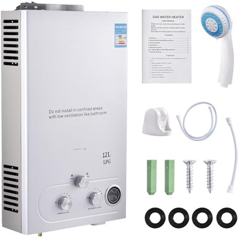 Scaldabagno a Gas Propano GPL 16L, Scaldabagno Istantaneo Senza Serbatoio da 32KW con Kit Doccia, Scaldino a Gas da Esterno o Interno Bruciatore per Caldaia per Campeggio, Camper, Casa (10L)