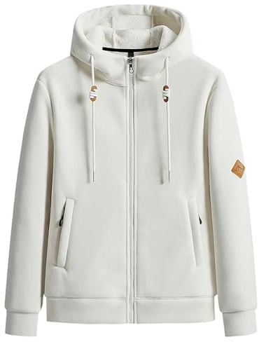 Ladies Outdoor Fleece Jacket for Women Full Zip with Hooded and Zip Pockets Autumn Winter Warm Jackets (White, S)