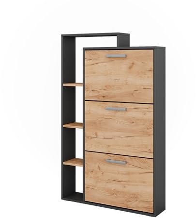 Vicco Shoe tipper Orlando, Gold power oak/anthracite, 80 x 128.3 cm with 3 folding compartments