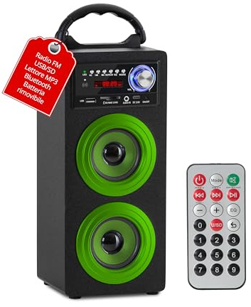 McGrey BS-20 Beachside Bluetooth-batterihögtalare – bärbar musikbox med Bluetooth, FM-radio, USB/SD-MP3-uppspelning, AUX-ingång, utbytbart batteri, 30 radiopförinställningar, fjärrkontroll – grön