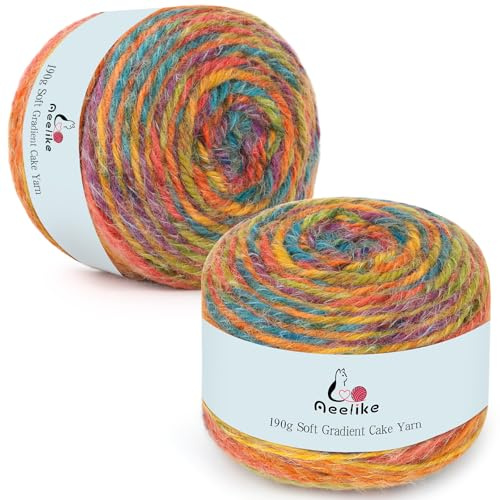 Aeelike Lana colorata sfumata, 380 g, filato sfumato per lavorare a maglia e all'uncinetto, 800 m, filato acrilico ombré a pelo lungo, comoda lana all'uncinetto per fai da te, sciarpa, maglioni