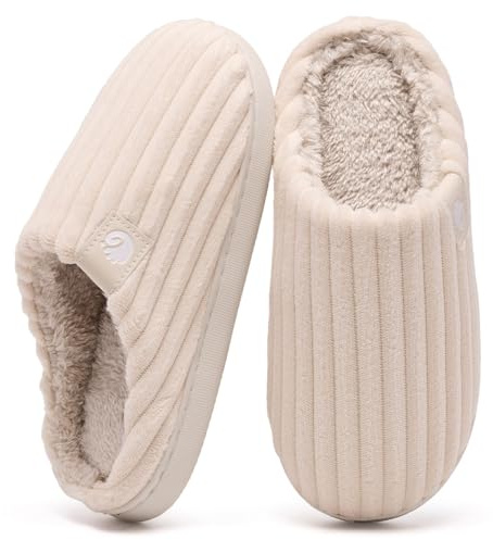 Guyarns Slippers Women Men,Ladies Cozy Memory Foam Slippers Slip on Anti-Skid Sole Bedroom Cloud House shoes Indoor Outdoor(Beige,4.5/5.5 UK)
