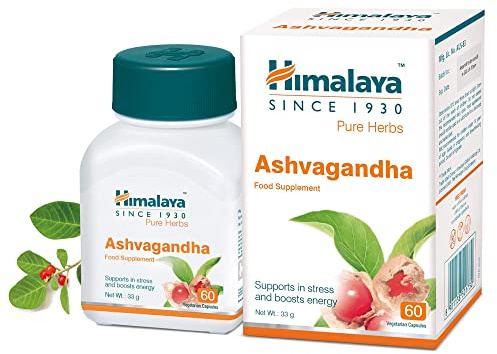 Himalaya Herbals Pure Herbs Ashvagandha Herbal Food Supplement | Helps Maintain a Healthy Balance and Healthy Sleep | Supports in Stress, for Daily Dose of Energy - 60 Vegetarian Capsules
