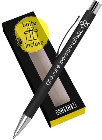 Online stylo à bille personnalisé avec gravure laser Noir I stylo noir en métal I dans une boîte cadeau I cadeau personnel sensation douce au toucher