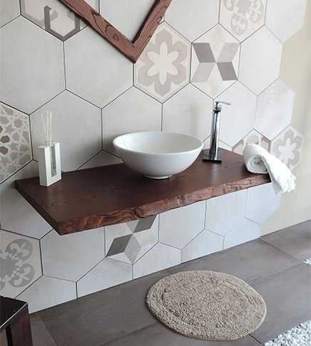 Arredobagnoecucine Plan d'appui Porte lavabo tablette en bois massif, Taille cm.120, pour salle de bain