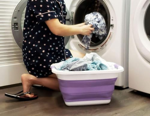 SAMMART - 25L Collapsible Laundry Basket - Foldable Storage Container/Organizer - Portable Washing Bin/Tub - Space Saving Hamper - Car Trunk Storage Box (Lt, Purple)