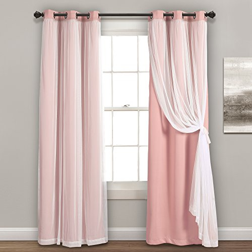 Lush Décor Grommet Sheer Panels with Insulated Blackout Lining Pink Set 38X84