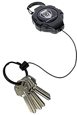 Heavy Duty Retractable Ratchit Keychain Tether Reel for Multiple Keys with Clip (Large Polycarbonate Body) - Stays Extended Kevlar Cord Lanyard Leash - (Carabiner Attachment)