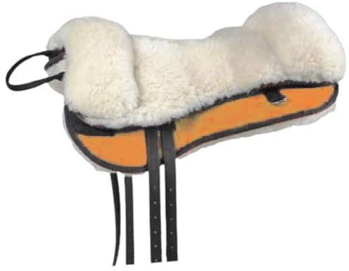 PIONEER Silla para Caballo de Equitación en Air Mesh Resistente y Transpirable para Monta Natural , Hecha en Italia, Asiento de Lana, Bareback 60x35cm con Cincha de Neopreno - Naranja fluorescente