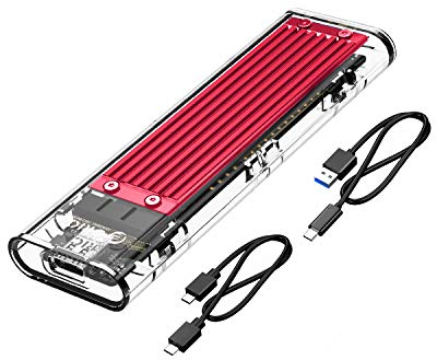 Boîtier SSD M.2 NVMe, ORICO 10Gbps Type-C USB3.1 Gen2 Transparent Adaptateur pour Disque Dur de 2280 PCI-E M2 M-Key SSD, avec C to C & C to A câble, Outil Gratuit(Rouge)