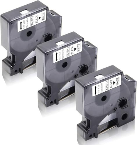 3x XemaX Schriftbänder Kompatibel für dyno Etikettenband 12mm x 7m D1 45013 A45013 S0720530 für dyno Beschriftungsgerät Dyno Label Manager 160 280 210D 360D 420P LabelPoint 100 200, Schwarz auf Weiß
