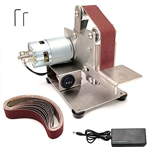 Mini Ponceuse À Bande, Mini Ponceuse À Bande Électrique Bricolage, Machine À Bande De Polissage 9000 TR/Min avec 10 Courroies, Ponceuse De Banc pour Bois Métallique, Affûteuse De Couteau Apex Edge,