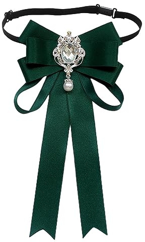 SUNTRADE Women Bowknot Rhinestone Ribbon Bow Brooch Pre-Tied Neck Tie Party Wedding Christmas Gifts Ceremony (Dark Green)