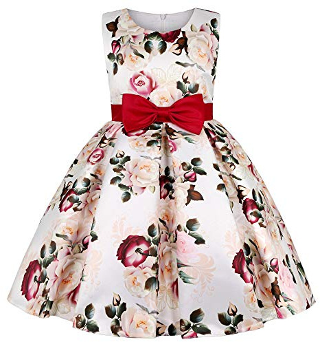 JerrisApparel Vestido Sin Mangas Flores para Niñas Boda Ceremonia Fiesta (Rojo, 5-6 años)