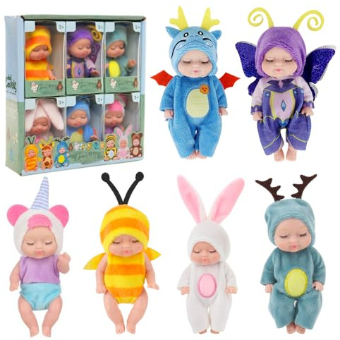 Fiotha Bambole Set, 6 Pezzi Bamboline Piccole, Bambole per Bambina, Vestiti Intercambiabili, Bambole Familiari in Gel di Silice Set, Bambolina, per Bambini Ragazzi Ragazze
