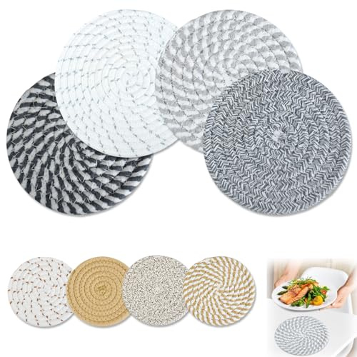 CNYMANY 8 pcs Trivet Mats Set - 7.8in x 4.3in Resistant Countertops Pads for Hot Dishes, Cotton Potholders, Woven Coasters, Dining Table Protector